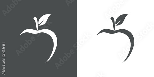 Icono plano abstracto con manzana con espacio negativo en gris y blanco photo