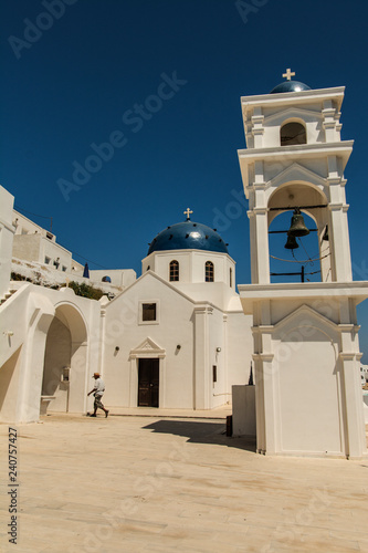 Santorini Fira, Greece - landscape with dome of church