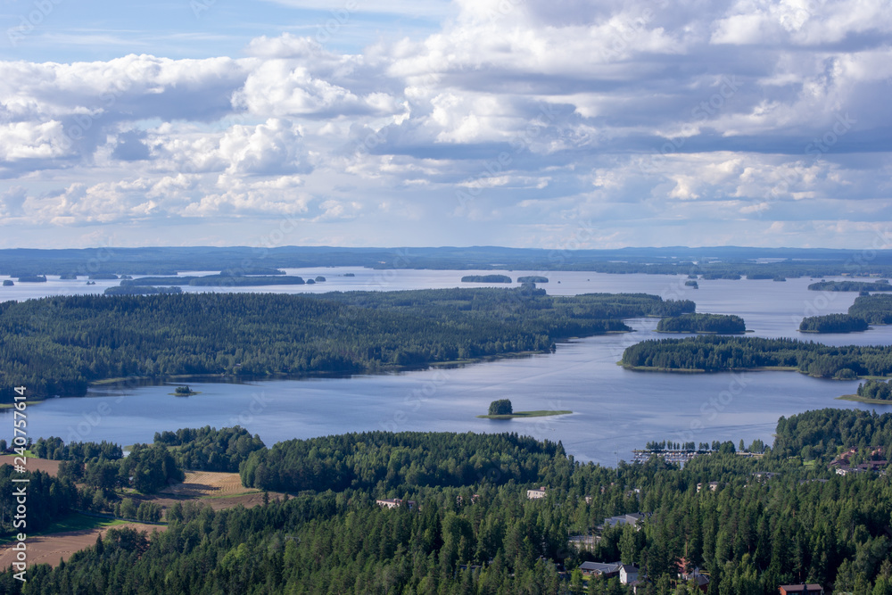 Landscape of Kuopio from a tower in a sunny day at summer full of nature