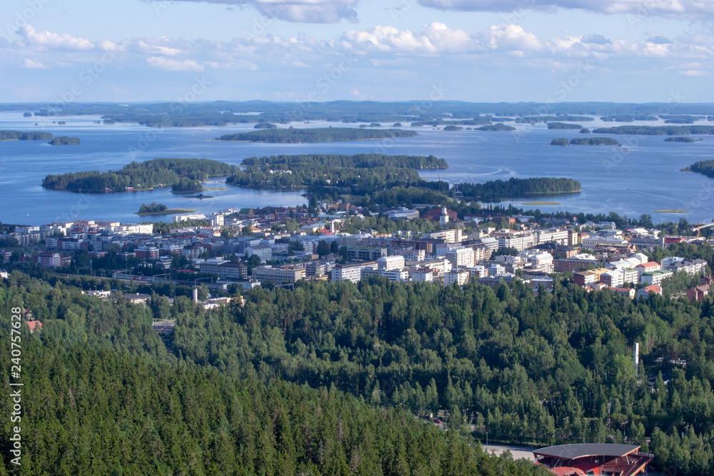 Landscape of Kuopio from a tower in a sunny day at summer full of nature