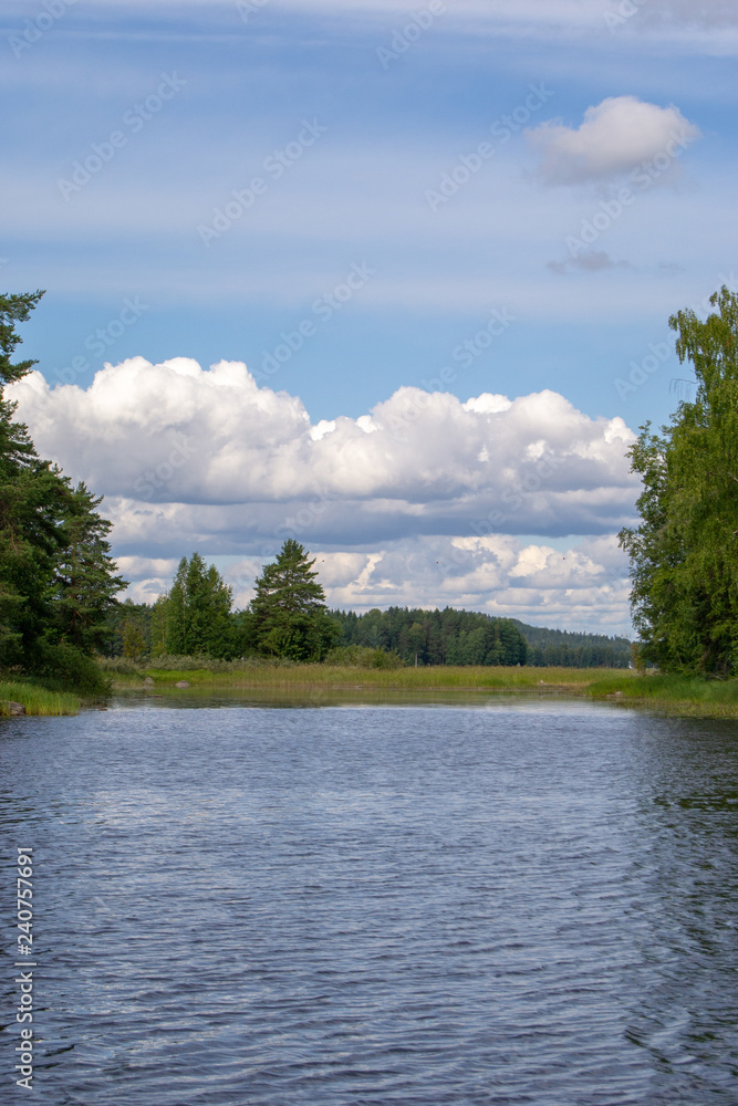 Landscape of the lakes in Kuopio Finland at sunny day summer