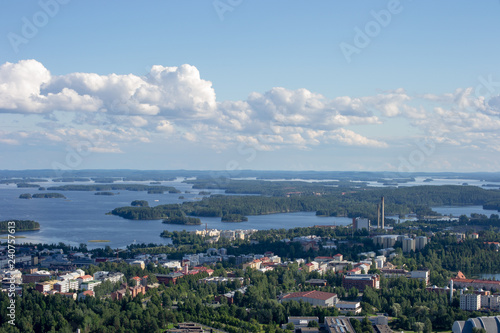 Landscape of Kuopio from a tower in a sunny day at summer full of nature