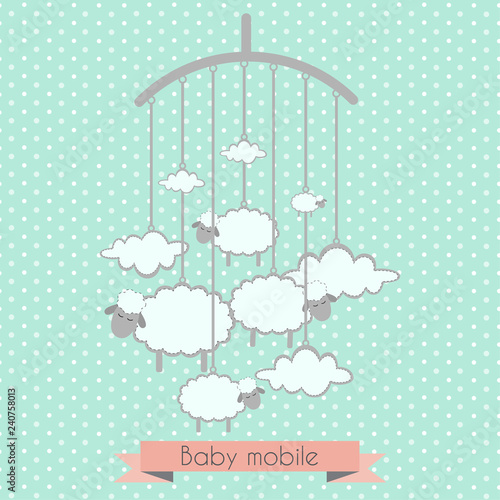 Baby mobile with little lambs and clouds