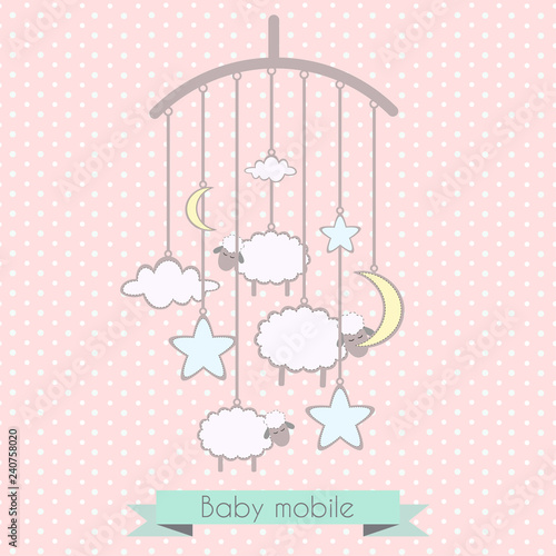 Baby mobile with little lambs and clouds
