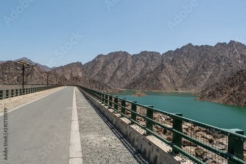 Hatta Dam and reservoir in Hatta  an enclave of the emirate of Dubai in the Hajar Mountains  United Arab Emirates.