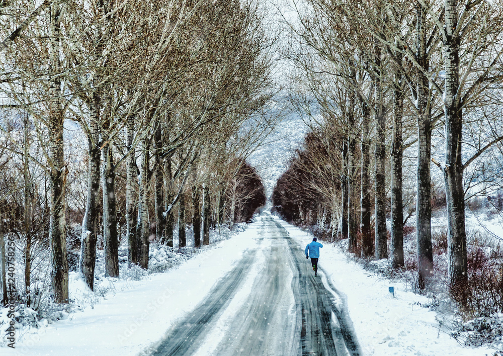 Naklejka premium Running in snow
