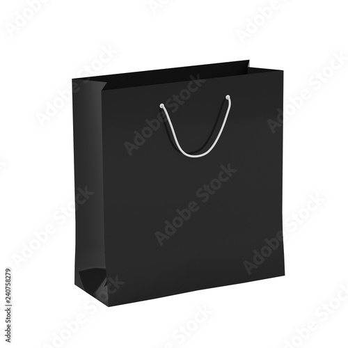 Black shopping bag, mocap for design, isolated on white background. 3d render, 3d illustration