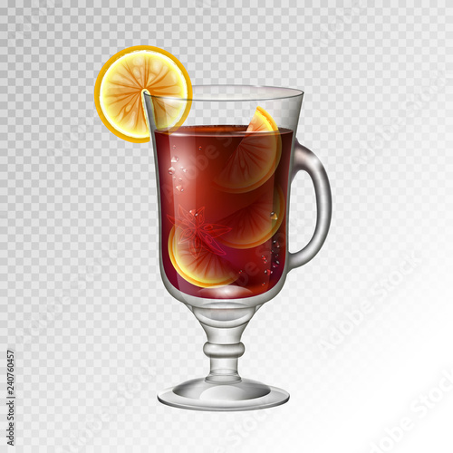 Realistic cocktail long island ice tea glass vector illustration on transparent background