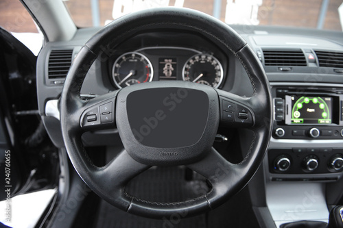 Modern Car Interior with sunlight with white scale and arrow