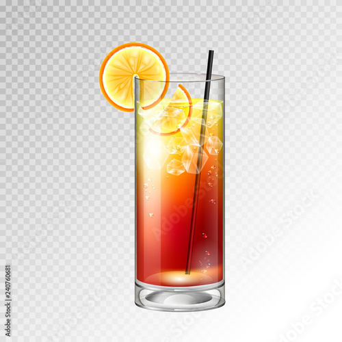 Realistic cocktail tequila sunrise glass vector illustration on transparent background