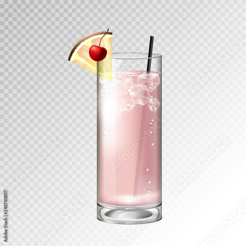 Realistic cocktail pina colada glass vector illustration on transparent background