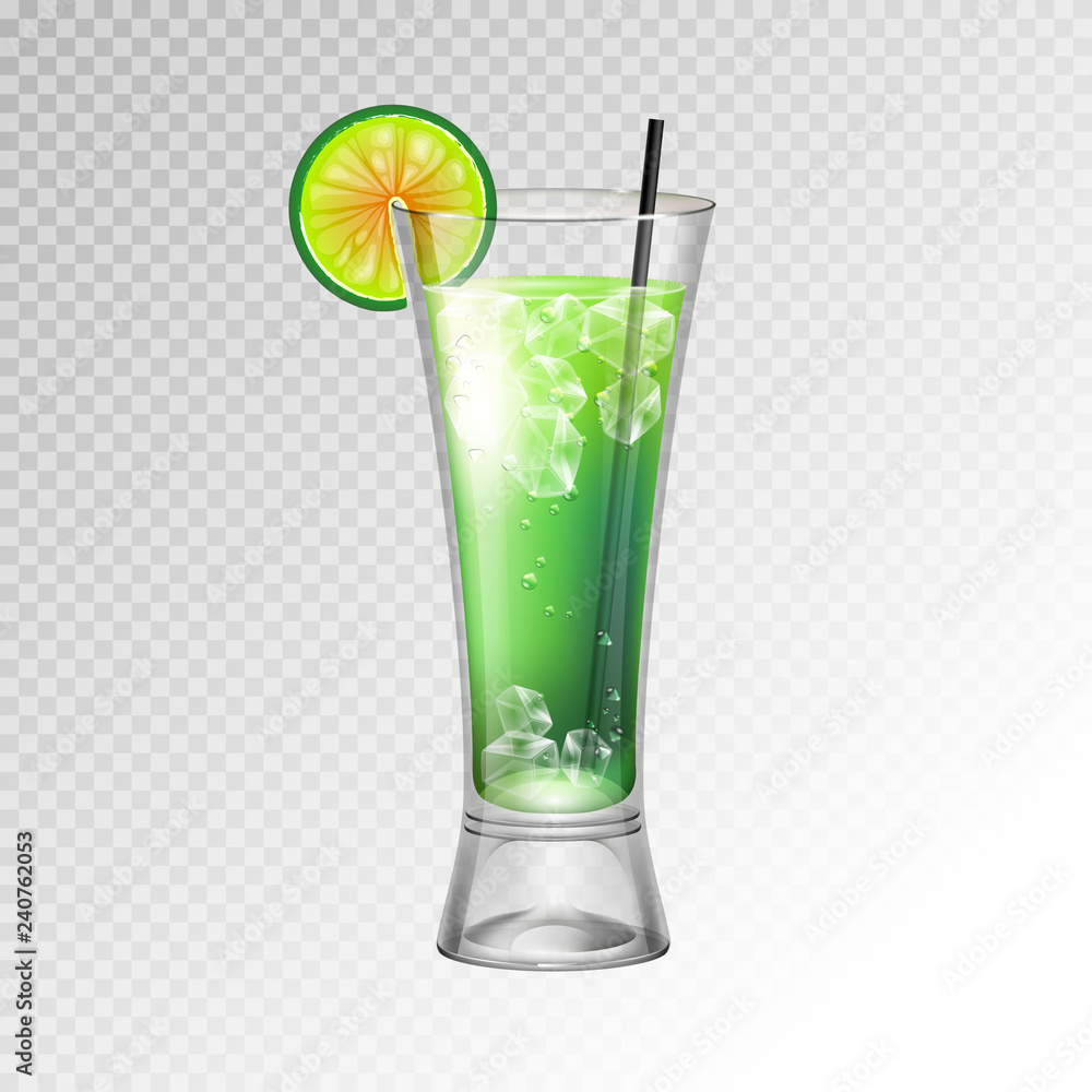 Realistic cocktail mojito glass vector illustration on transparent background Realistic cocktail mojito glass vector illustration on transparent background