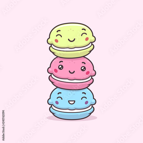 Bags Cute happy macarons cookies stack vector cartoon kawaii illustration - Bags Cute happy macarons cookies stack vector cartoon kawaii illustration -