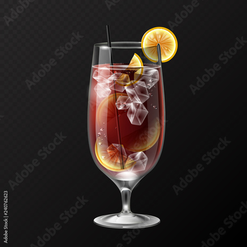 Realistic cocktail long island ice tea glass vector illustration on transparent background