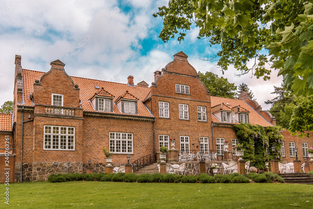 Sautehus castle with a cozy atmosphere. Built in 1912 by a grain dealer in North Zealand, Denmark, May 31, 2017 Sautehus castle with a cozy atmosphere. Built in 1912 by a grain dealer in North Zealand, Denmark, May 31, 2017