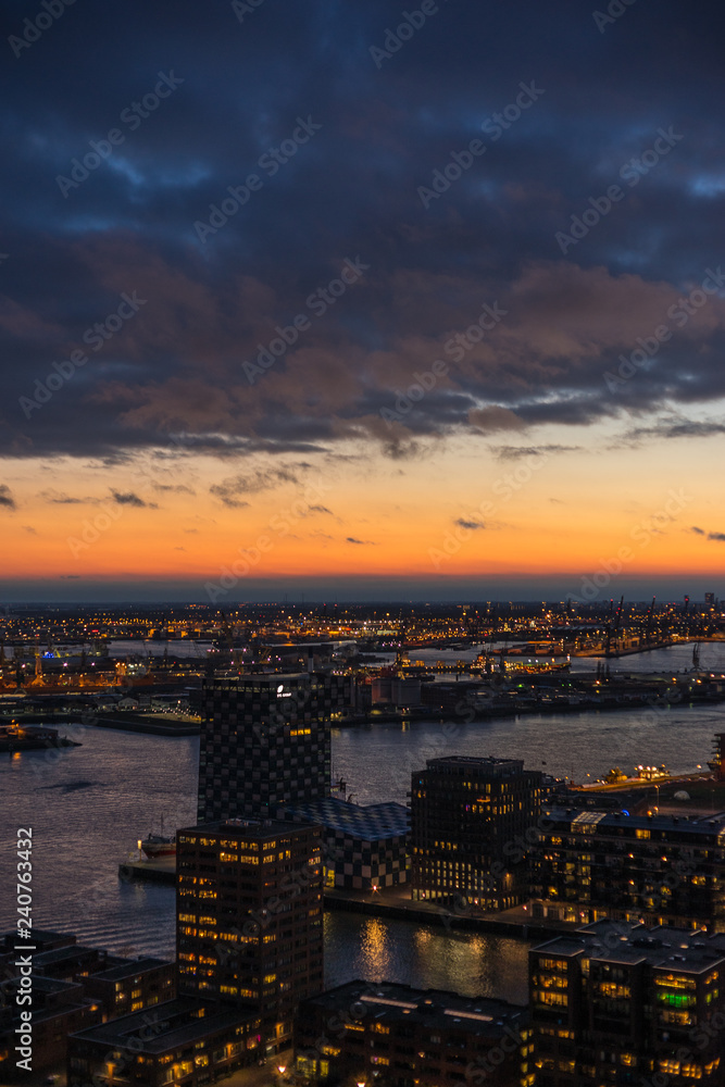 Night cityscape of Rotterdam