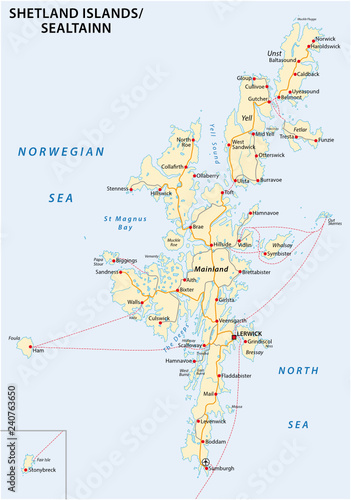 shetland islands road map, Scotland, United Kingdom
