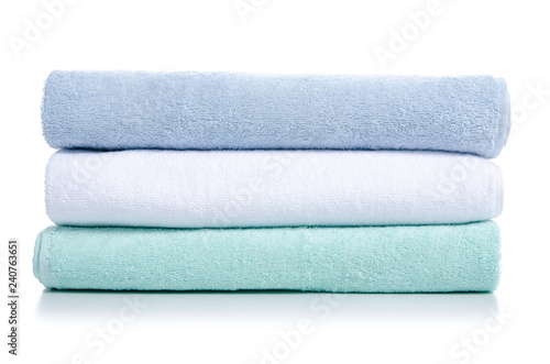 Stack towels soft on white background isolation