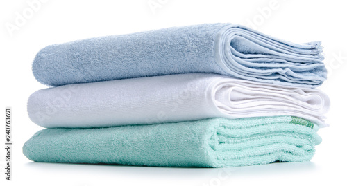 Stack towels soft on white background isolation
