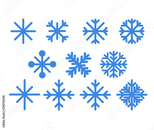 Set of blue snowflakes.Christmas design vector icons isolated on white background. Snowflake silhouettes. Symbol of snow, holiday, cold weather, frost. Winter design element.Vector illustration - Vect