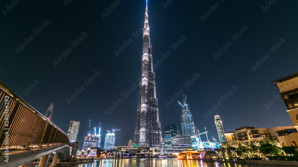 Dubai downtown and Burj Khalifa timelapse in Dubai, UAE - obrazy, fototapety, plakaty 