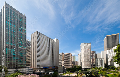 High rise commercial buildings in the city centre of Rio de Janeiro, Brazil, at the Carioca square
