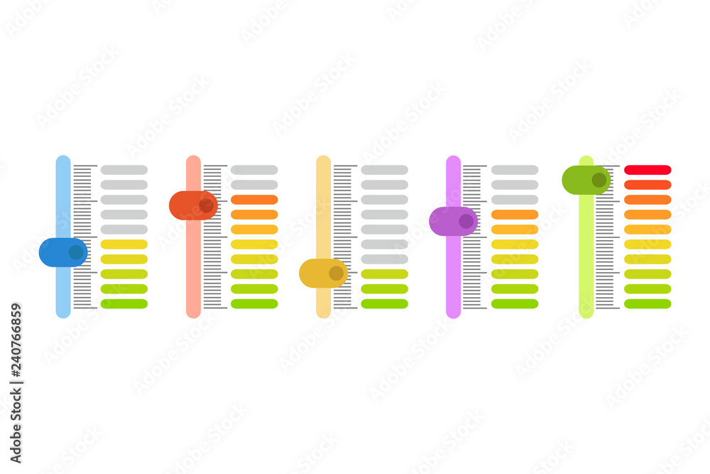 Sound mixer, mixing console faders. Sound bar slider, control panel tumbler. Vector Illustration. Sound mixer, mixing console faders. Sound bar slider, control panel tumbler. Vector Illustration.