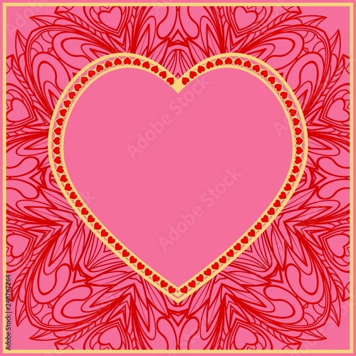 Vintage greeting card with heart and floral ornament. Template frame for greeting and wedding cards. Vector illustration