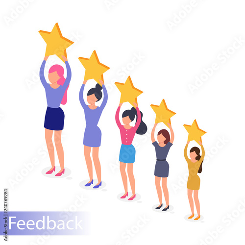 Girls give rating  vector illustration template, can use for landing page, template, ui and web, poster.  .