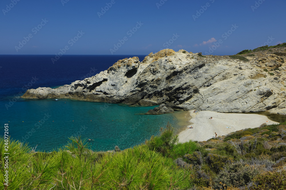 Obraz premium beautiful seascape view to the wild romantic Nas beach on the rough an almost unknown Greek island of Ikaria 