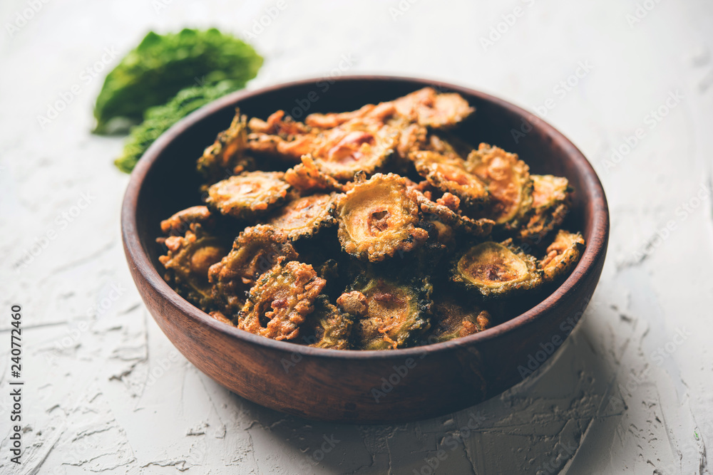 Karela Chips or Bitter Gourd Fry is a healthy snack recipe Karela Chips or Bitter Gourd Fry is a healthy snack recipe