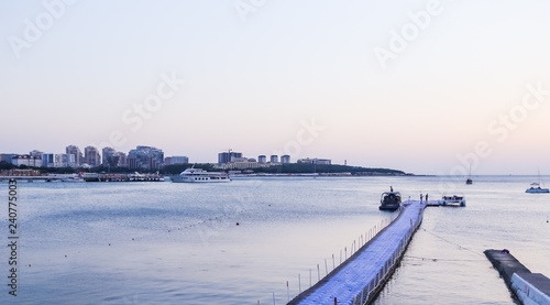 Bild auf Leinwand Evening landscape of resort town Gelendzhik on the coast the Black Sea bay