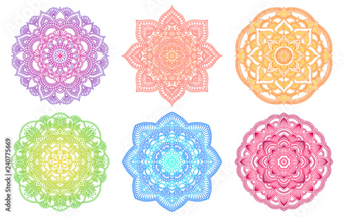 Colorful mandala. Ethnic round gradient ornament. Hand drawn indian motif. Mehendi meditation yoga henna theme. Unique floral print.