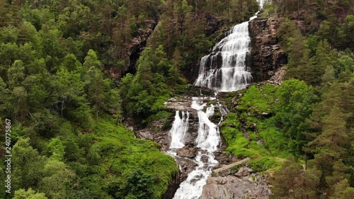 Aerial view. Svandalsfossen in Norway, waterfall in norwegian mountains. National tourist Ryfylke route photo