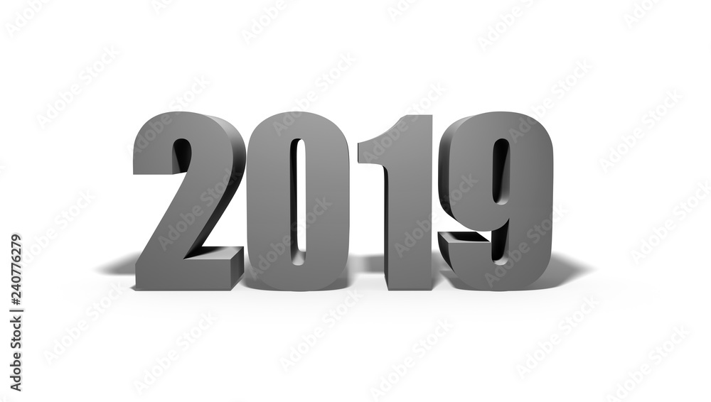 Two thousand and nineteen. New 2019 year in silver tones isolated on white background. Two thousand and nineteen. New 2019 year in silver tones isolated on white background.
