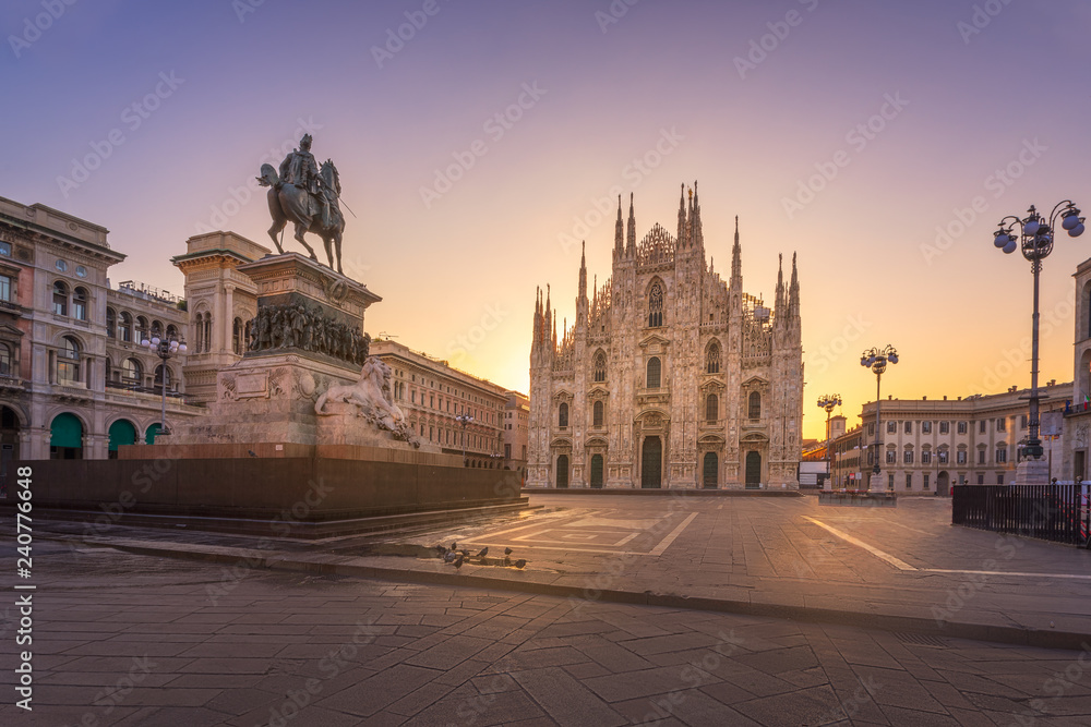 Amaing Duomo , Milan gothic cathedral at sunrise,Europe. Horizontal photo with copy-space.