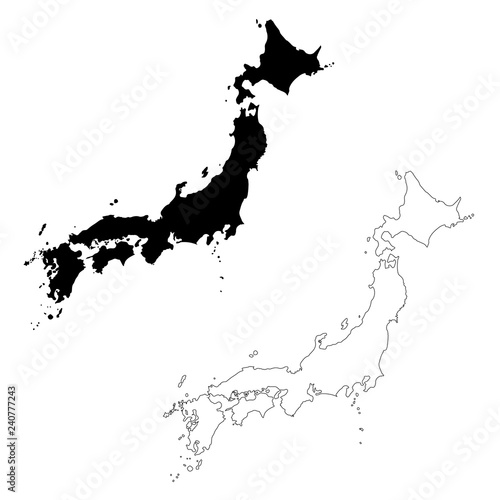 Vector map Japan. Isolated vector Illustration. Black on White background. EPS 10 Illustration.