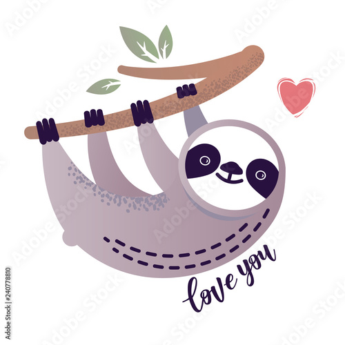 Cute vector sloth bear animal with a heart