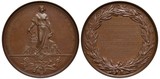 German Germany commemorative medal 1888, subject Business and Agricultural Exposition in Emden, female standing near anvil and holding hammer and tongs, bee hive and jug behind,