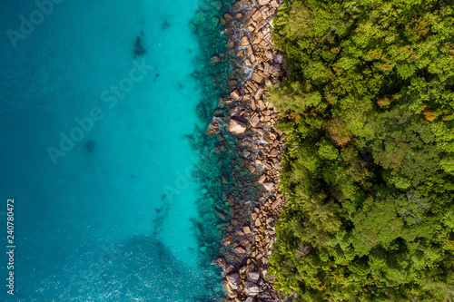 Fototapeta Naklejka Na Ścianę i Meble -  Aerial view of beautiful island at Seychelles in the Indian Ocean. Top view from drone
