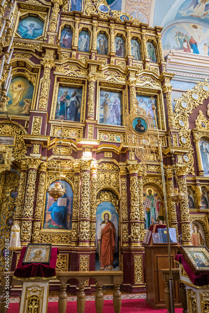 The iconostasis and interior of the St. Nicholas Church in Mogilev. Belarus