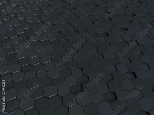 Abstract honeycomb metallic panels 3d background. Metallic hexagonal dark background or texture.