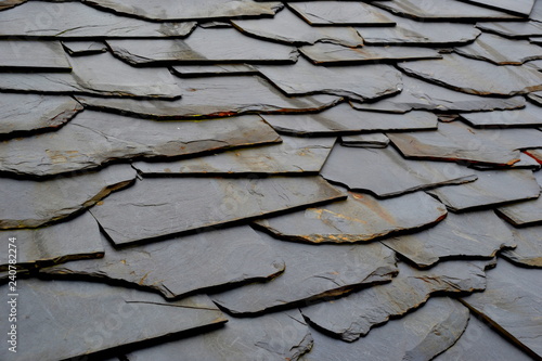 Details of shale roof on a house built from schist in Piodão,  one of Portugal's schist villages in the Aldeias do Xisto. photo