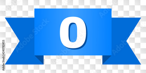 0 text on a ribbon. Designed with white title and blue stripe. Vector banner with 0 tag on a transparent background.
