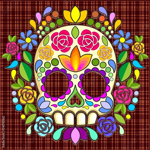 Sugar Skull Floral Naif Art Mexican Calaveras