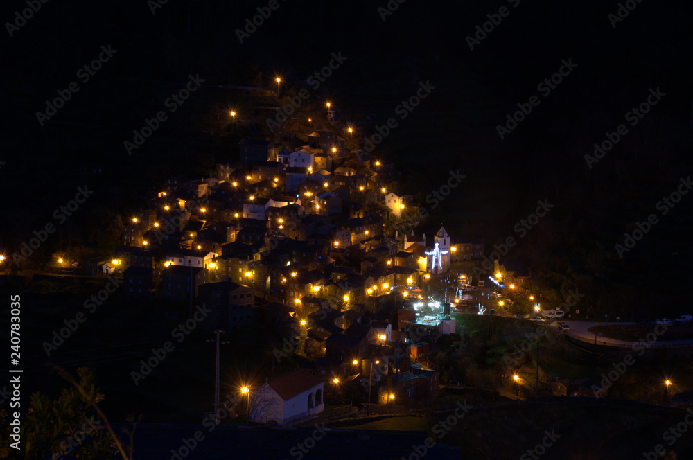 Night view, Piodao is a traditional shale village in the mountains, remote village in Central Portugal