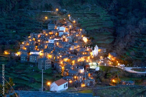 Night view, Piodao is a traditional shale village in the mountains, remote village in Central Portugal photo