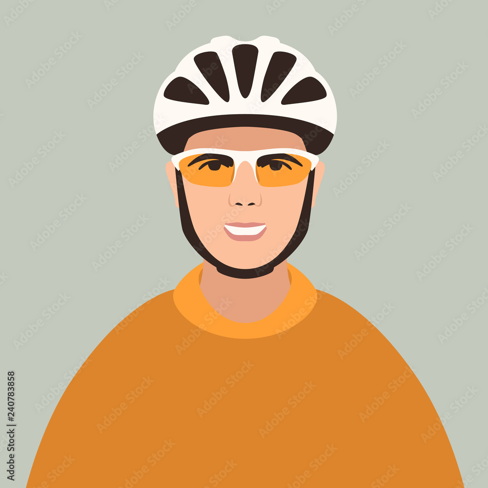 face cyclist in helmet, vector illustration, flat style, face cyclist in helmet, vector illustration, flat style,