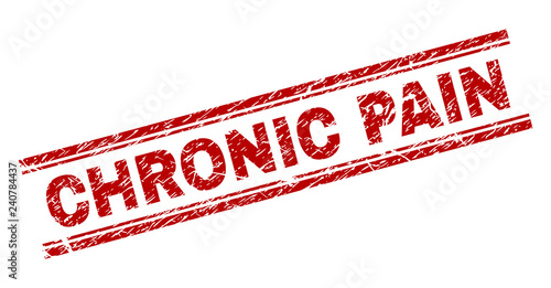 CHRONIC PAIN seal print with grunge texture. Red vector rubber print of CHRONIC PAIN text with grunge texture. Text label is placed between double parallel lines.