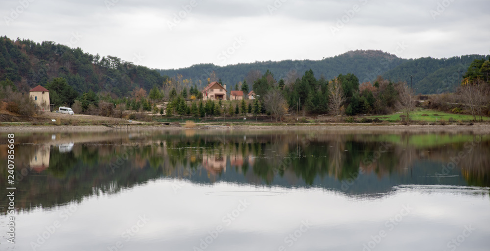 Fototapeta premium landscape with lake and mountains